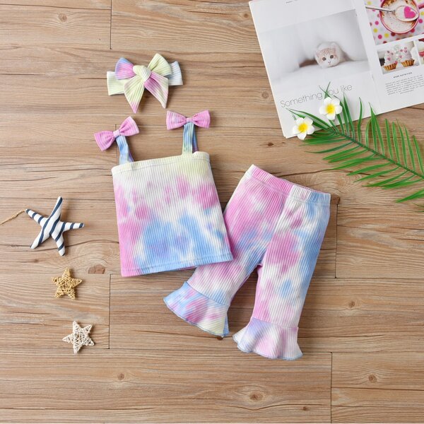 

Baby Girl Tie Dye Cami Top & Flare Leg Pants & Headband, Multicolor