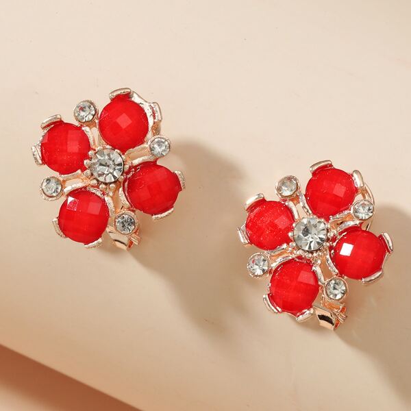 

Rhinestone Decor Earrings, Red