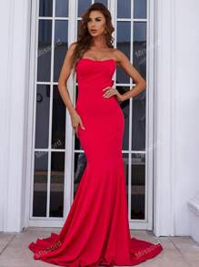 Missord Tie Back Tube Fishtail Hem Prom Dress