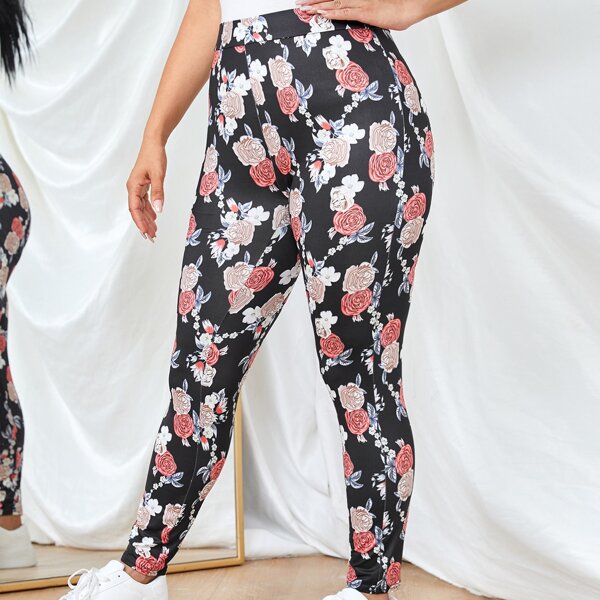 

Plus Allover Floral Print Leggings, Multicolor