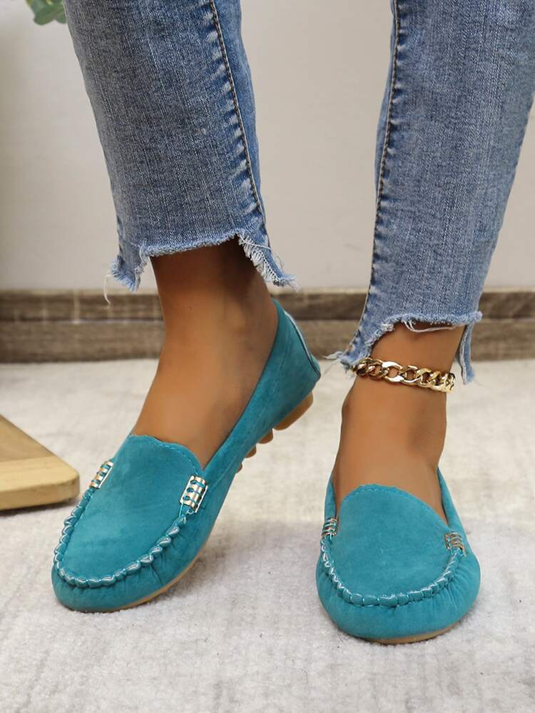 Minimalist Metal Decor Flat Loafers - Green - View 1