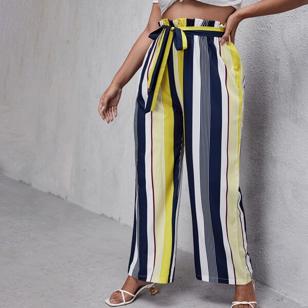 

Plus Striped Belted Wide Leg Pants, Multicolor