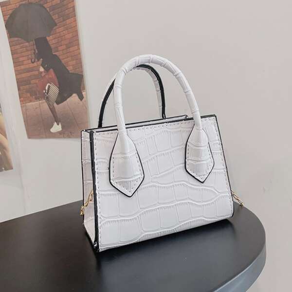 

Girls Croc Embossed Satchel Bag, White