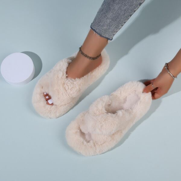 

Minimalist Fluffy Bedroom Slippers, Beige