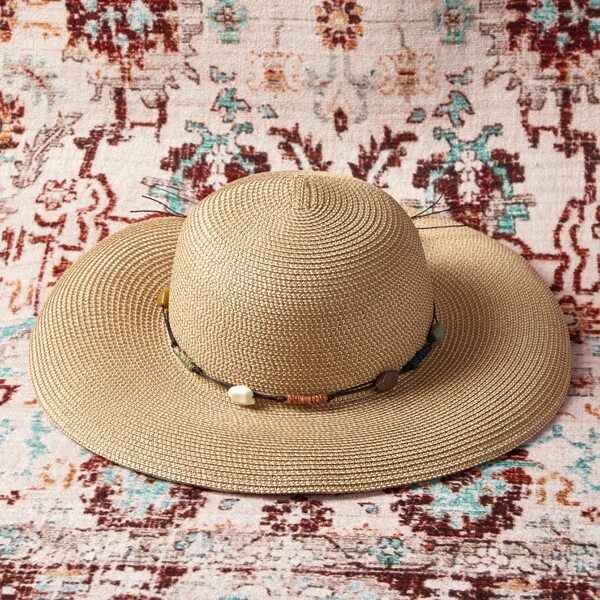 

Wide Brim Straw Hat, Beige
