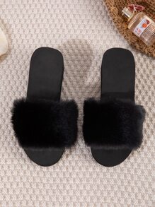 Minimalist Fluffy Slides - Black - View 7