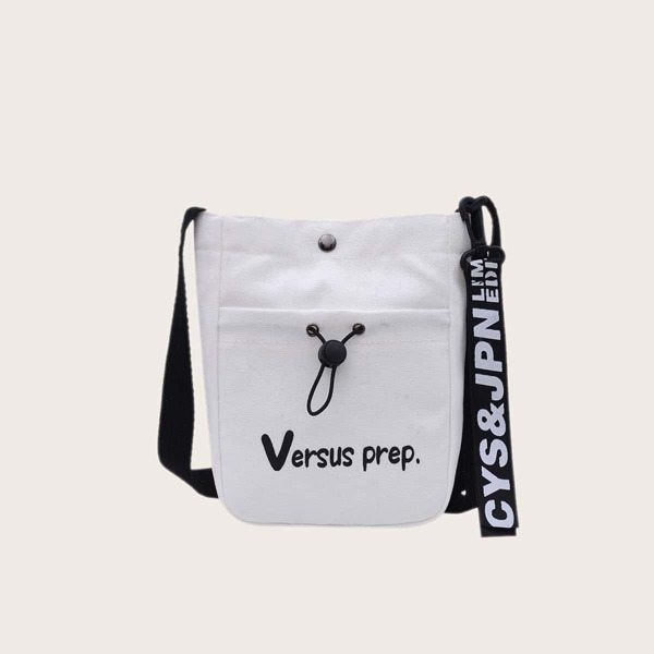 

Letter Graphic Canvas Crossbody Bag, White
