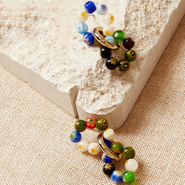 

Flower Pattern Beaded Drop Earrings, Multicolor
