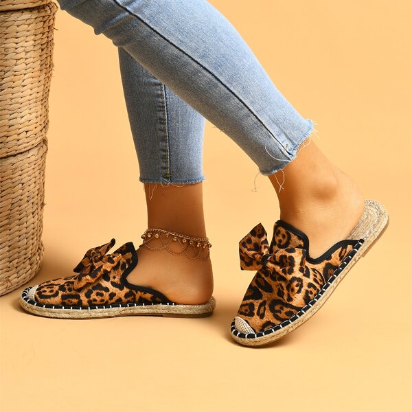 

Bow Decor Leopard Graphic Espadrille Mules, Multicolor