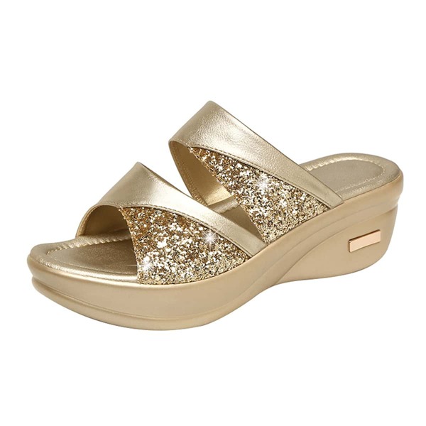 

Glitter Decor Wedge Mules, Gold