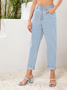 High Waist Straight Leg Jeans - Light Wash - View 3