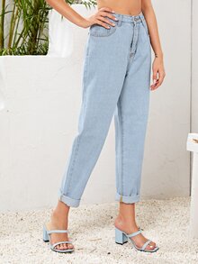 High Waist Straight Leg Jeans - Light Wash - View 4