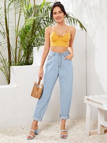 High Waist Straight Leg Jeans - Light Wash - View 5