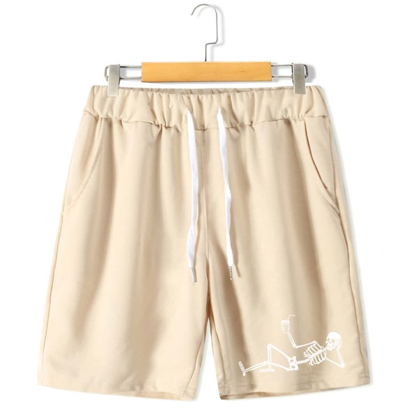 

Men Skull Print Drawstring Athletic Shorts, Khaki