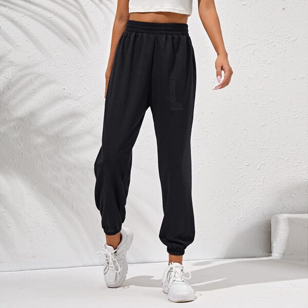 

Elastic Waist Solid Joggers, Black