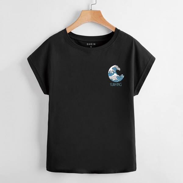 

Letter & Wave Print Tee, Black