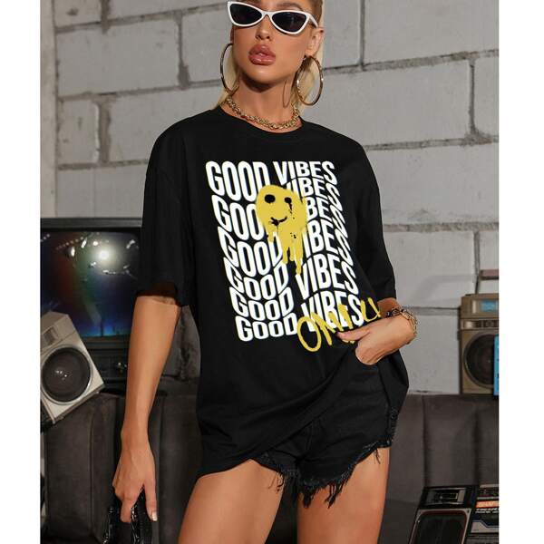 

Letter Graphic Short Sleeve Tee, Black