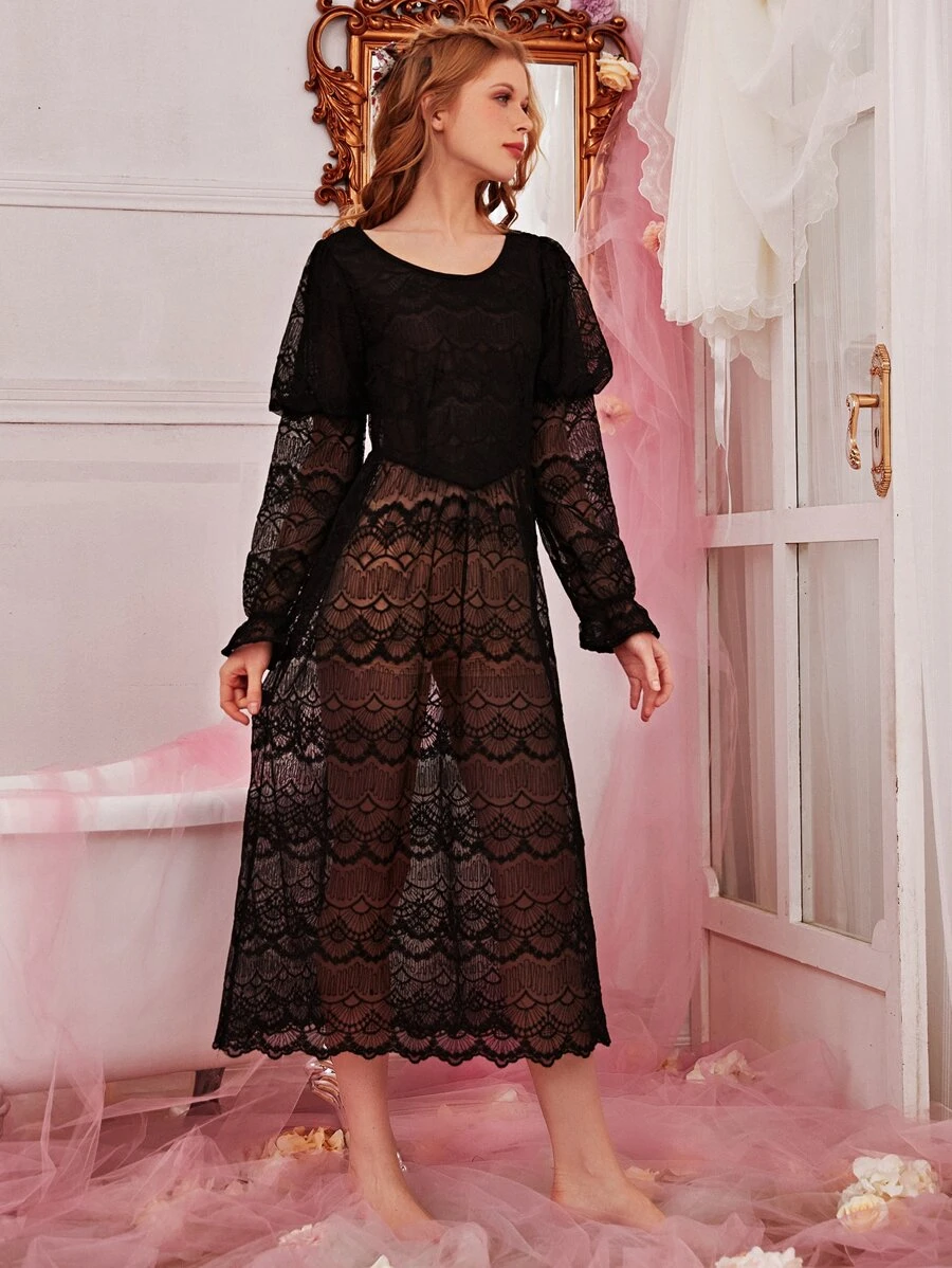 Đầm ngủ Xù màu trơn Hoàng gia - màu đen - Xem 1