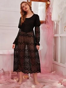 Đầm ngủ Xù màu trơn Hoàng gia - màu đen - Xem 3