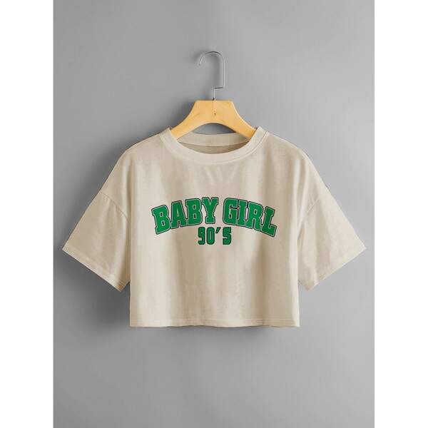 

Slogan Graphic Crop Tee, Khaki