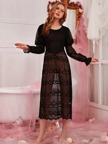 Đầm ngủ Xù màu trơn Hoàng gia - màu đen - Xem 4