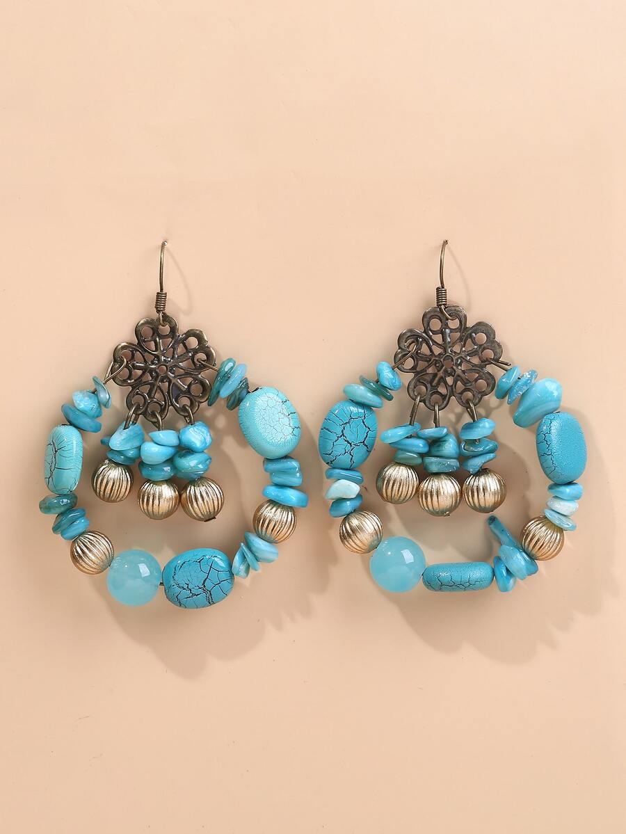 Turquoise Drop Earrings - Blue - View 1