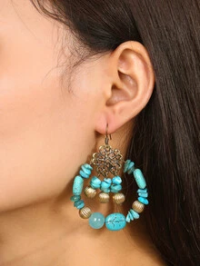 Turquoise Drop Earrings - Blue - View 2