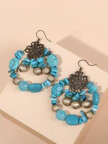 Turquoise Drop Earrings - Blue - View 4