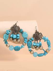 Turquoise Drop Earrings - Blue - View 5
