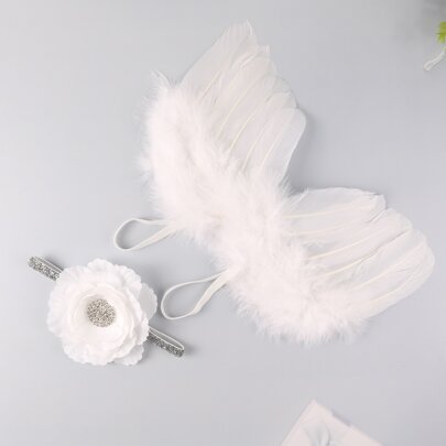 Newborn Girl Photography Feather Decoration Wings & Floral Headband