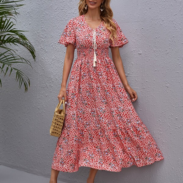

Ditsy Floral Fringe A-line Dress, Multicolor