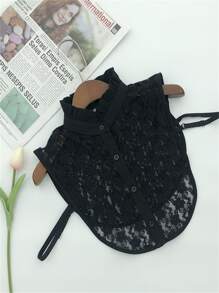 1入組女士經典黑色和白色蕾絲可拆卸翻領帶底座翻領 - 黑色 - 查看 1