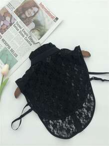 1入組女士經典黑色和白色蕾絲可拆卸翻領帶底座翻領 - 黑色 - 查看 2