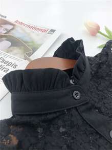 1入組女士經典黑色和白色蕾絲可拆卸翻領帶底座翻領 - 黑色 - 查看 3