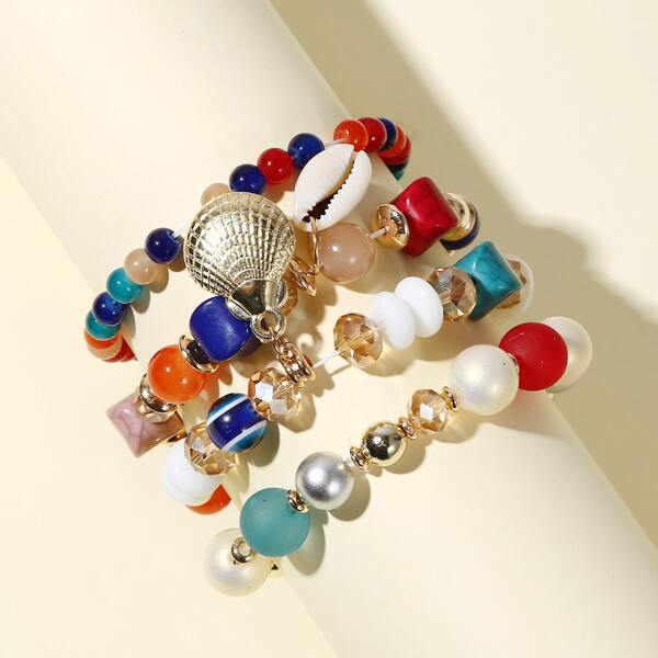 

4pcs Shell Decor Beaded Bracelet, Multicolor