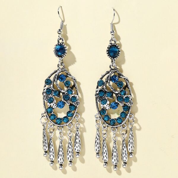 

Rhinestone Decor Hollow Out Drop Earrings, Blue