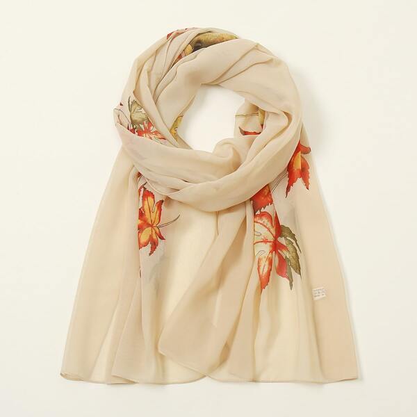 

Leaf Pattern Scarf, Beige