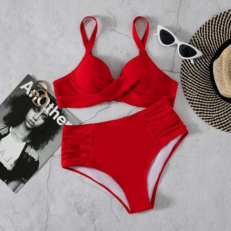

Twist Front Push Up Bikini Swimsuit, Red