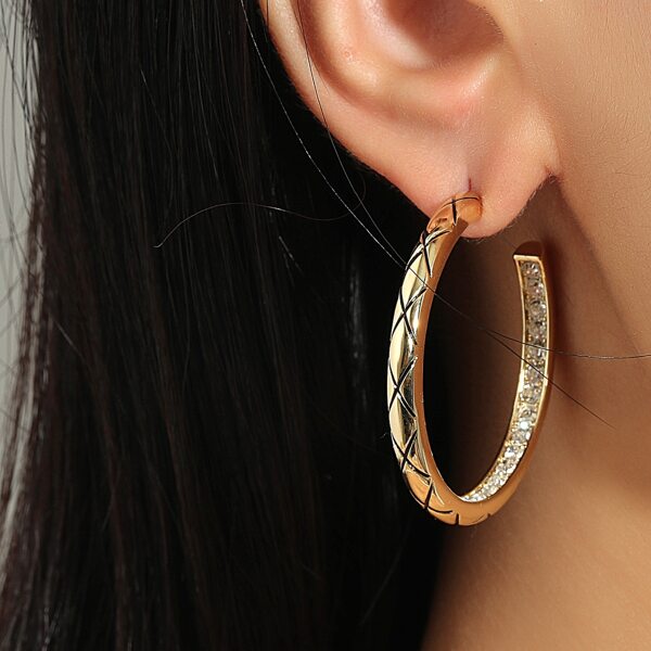 

Rhinestone Decor Open Hoop Earrings, Gold
