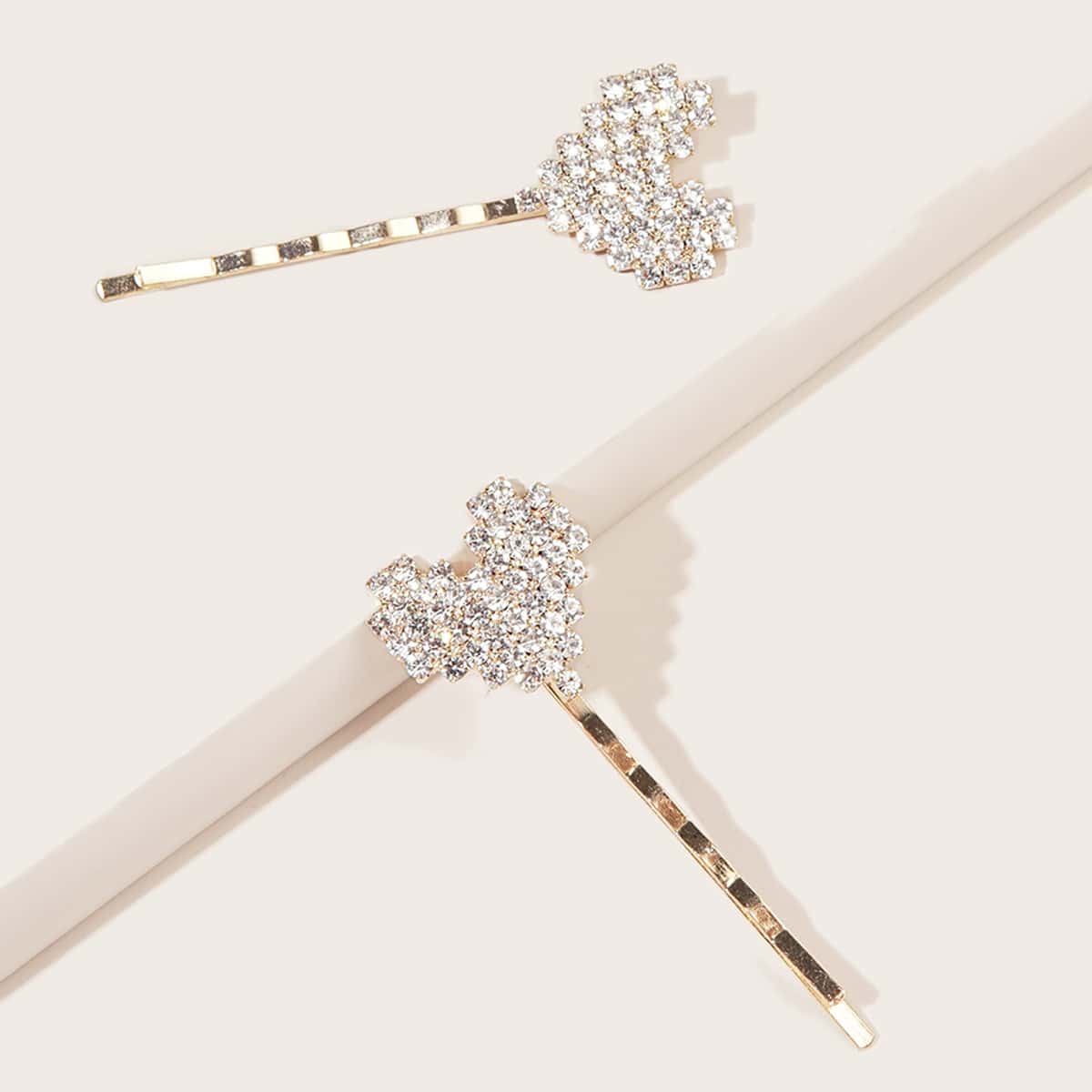 

2pcs Rhinestone Heart Decor Hair Clip, Multicolor