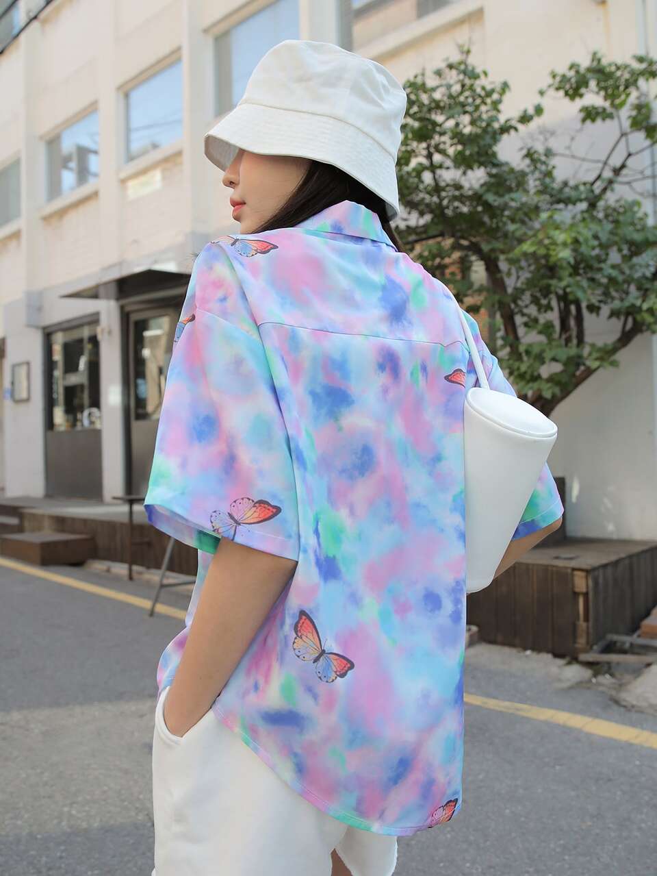 Butterfly Print Tie Dye Oversized Shirt
