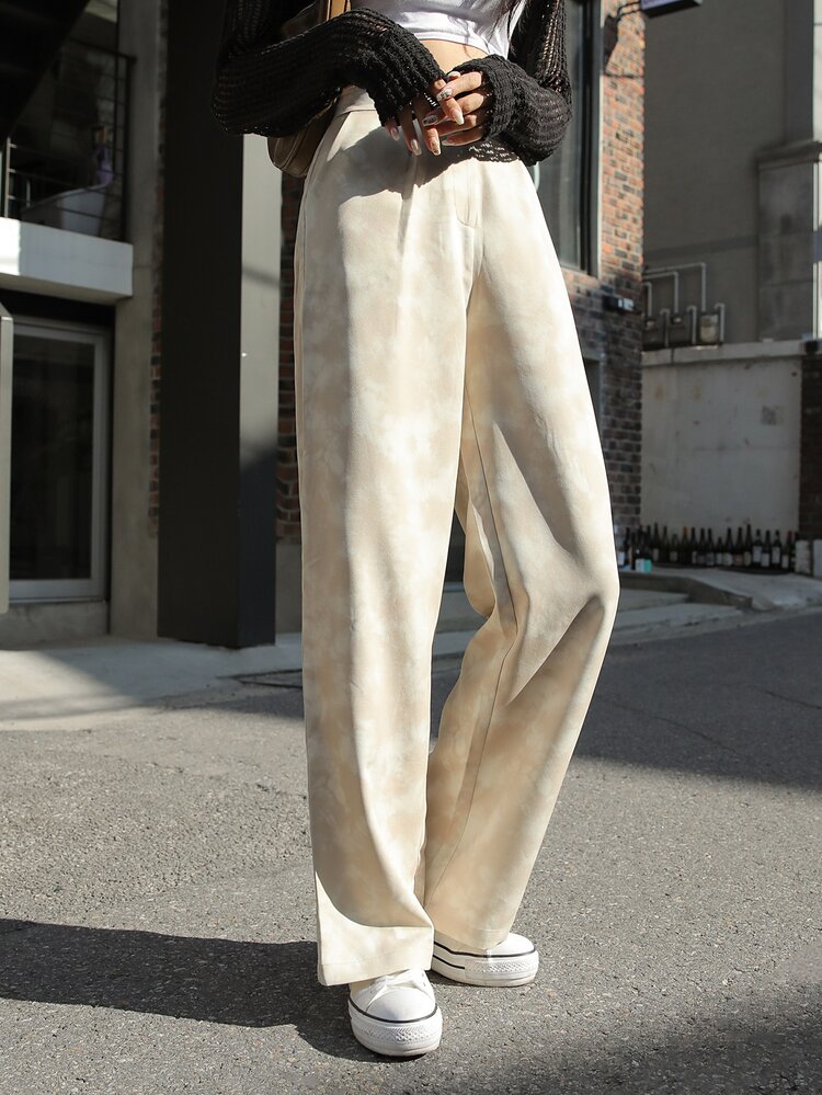 DAZY Pantalones de pierna ancha de tie dye - Caqui - Añade 2