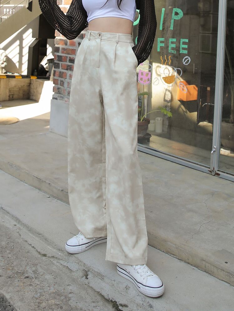 DAZY Pantalones de pierna ancha de tie dye - Caqui - Añade 5