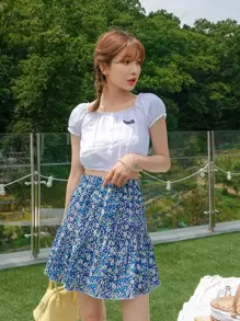 DAZY تنورة بحافة مكشكشة مزهر شامل