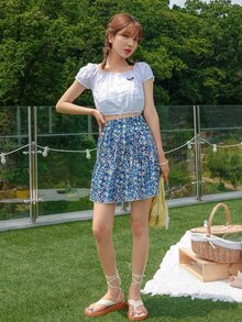 DAZY تنورة بحافة مكشكشة مزهر شامل