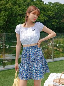 DAZY تنورة بحافة مكشكشة مزهر شامل