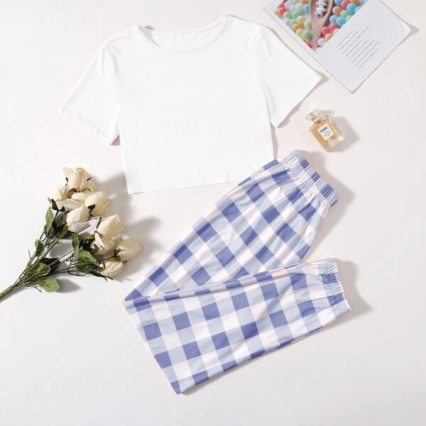 

Gingham Print Pajama Set, Multicolor
