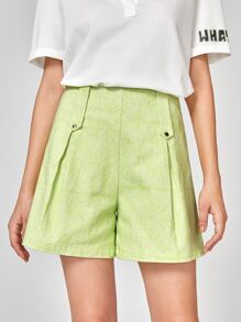Zizzari Fold Pleated Allover Print Shorts - Lime Green - View 1