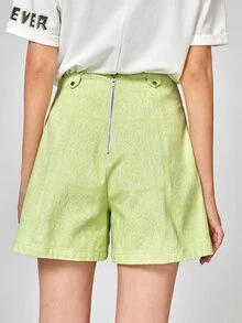 Zizzari Fold Pleated Allover Print Shorts - Lime Green - View 2
