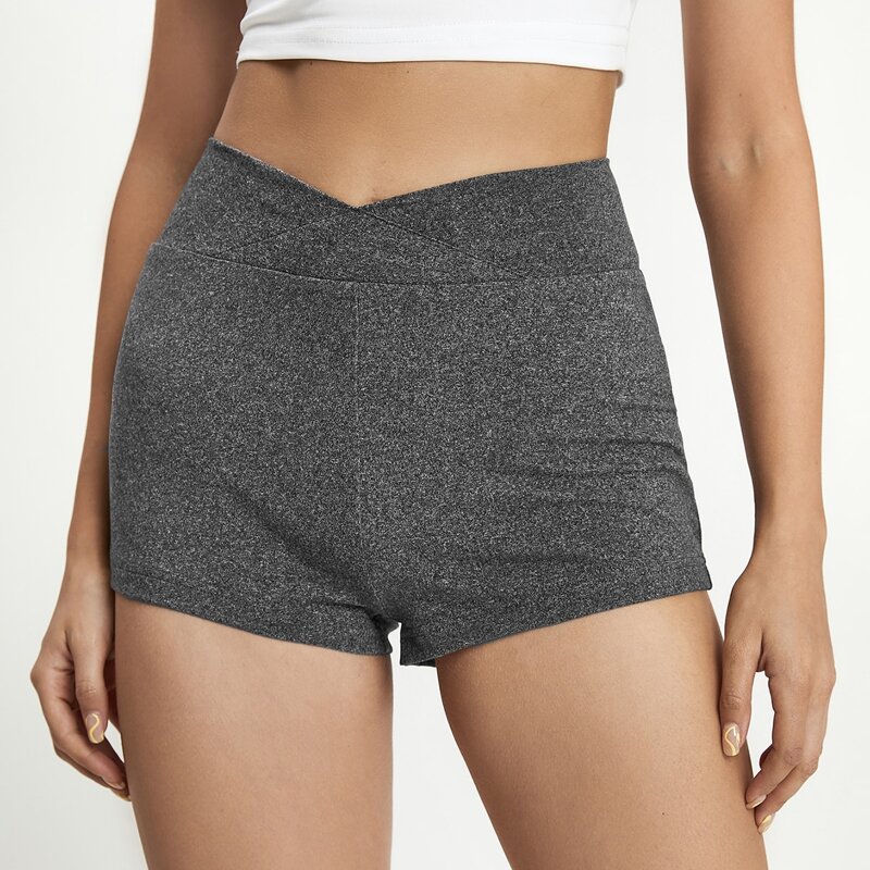 

Solid V Waist Biker Shorts, Grey
